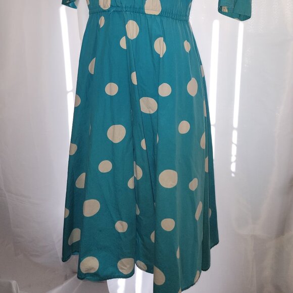Vintage Jerell of Texas Women's Size 12 Polka Dot Dress Blue 80s Cotton Midi - Picture 4 of 9